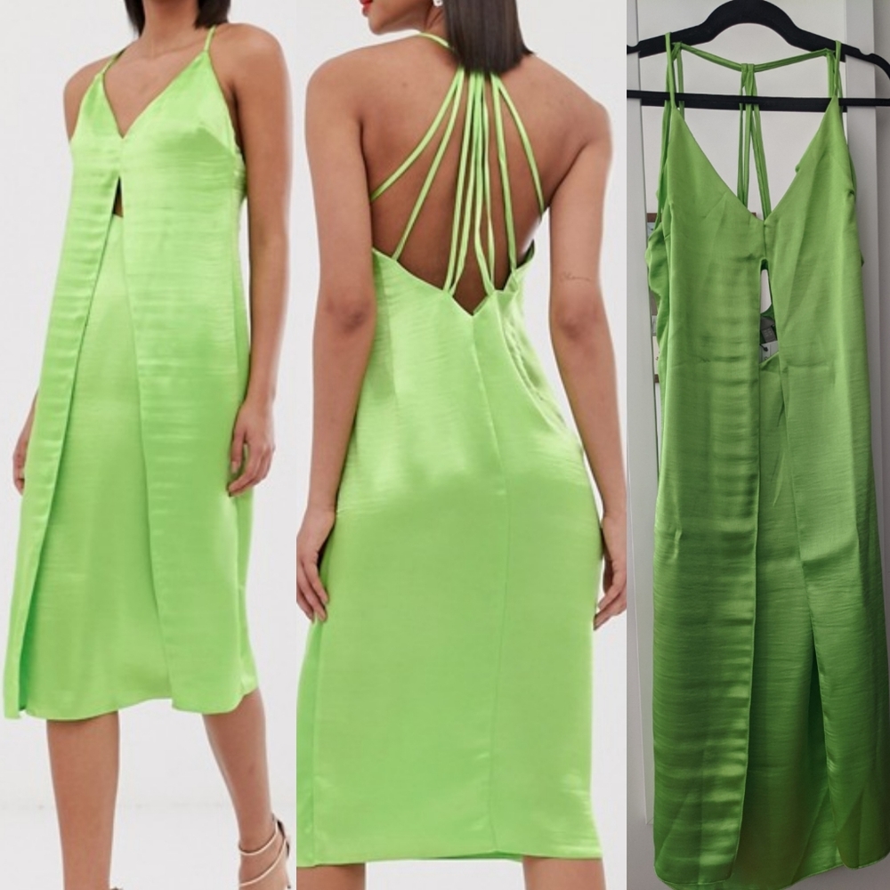 NWT ASOS lime green midi slip dress with cut out